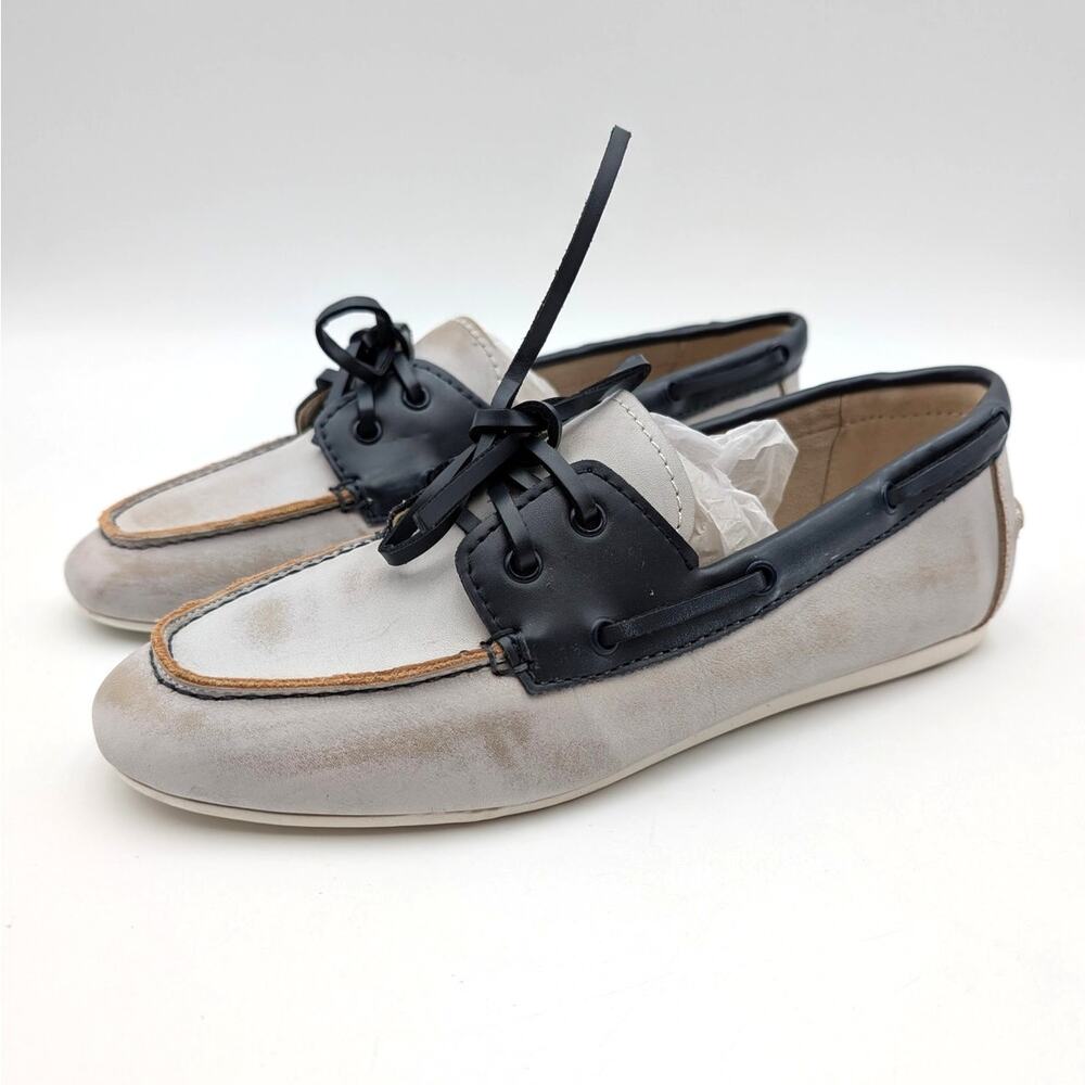 Nine West Yacht Boat Shoes Round Toe Women's White/Black Multi Size US8.5M EU39